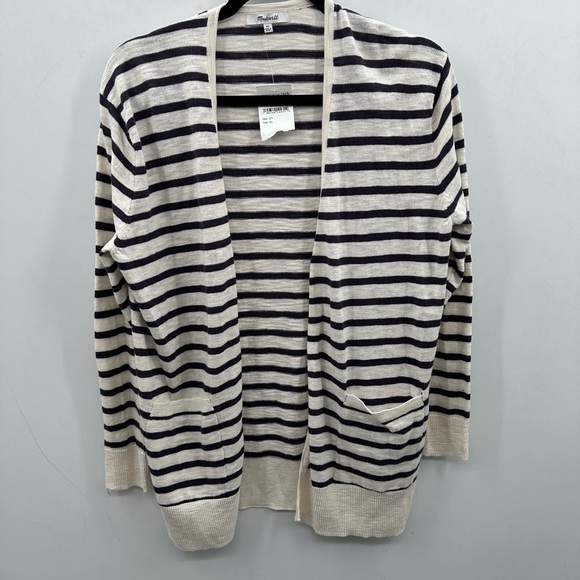 MADEWELL white-navy striped open lightweight staple wardrobe cardigan. NWT XS - Picture 2 of 10